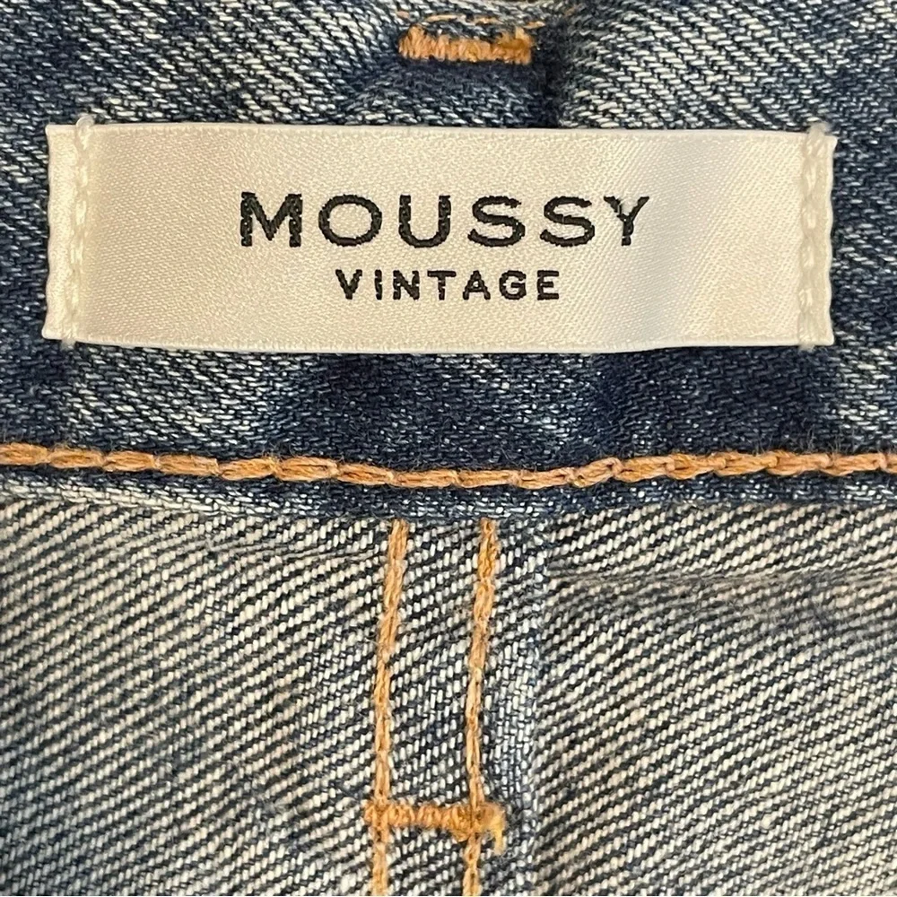 MOUSSY VINTAGE Women's Distressed Howa Jeans Raw Hem Button Fly Straight Blue 27